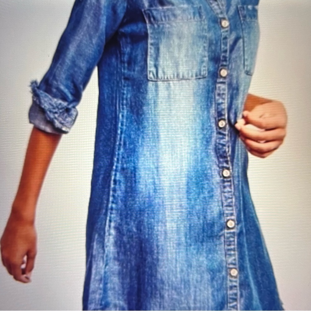 Cloth & Stone denim distressed button up long sleeve dress. Size medium